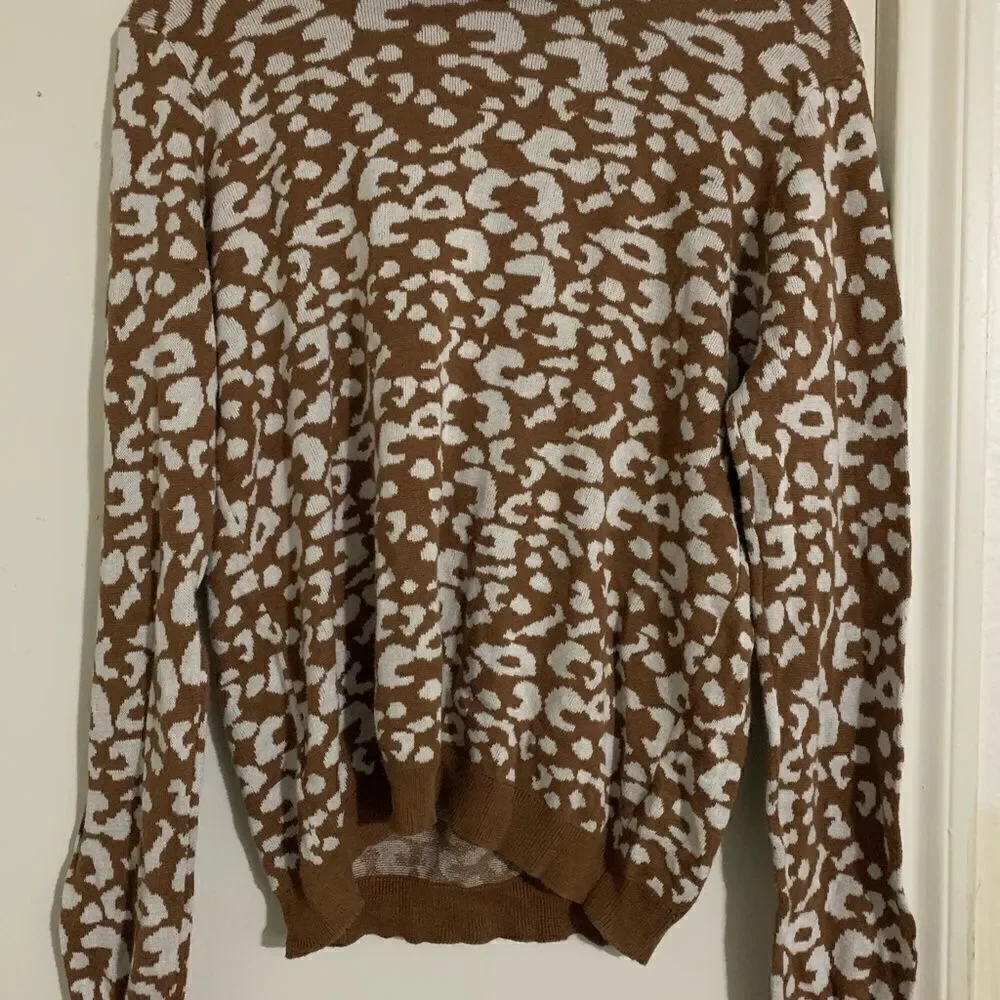 Brown and White Leopard Print Women's Sweater